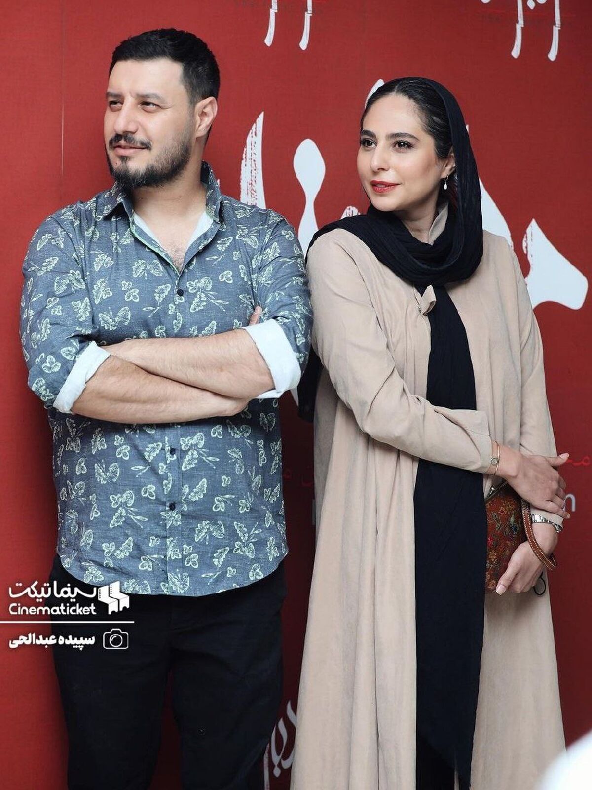 رعنا آزادی‌ور و جواد عزتی در اکران فیلم «مرد بازنده»