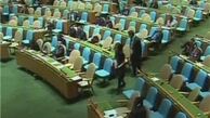 واکنش صهیونیست‌ها در سازمان ملل هنگام سخنرانی رییس جمهور ایران